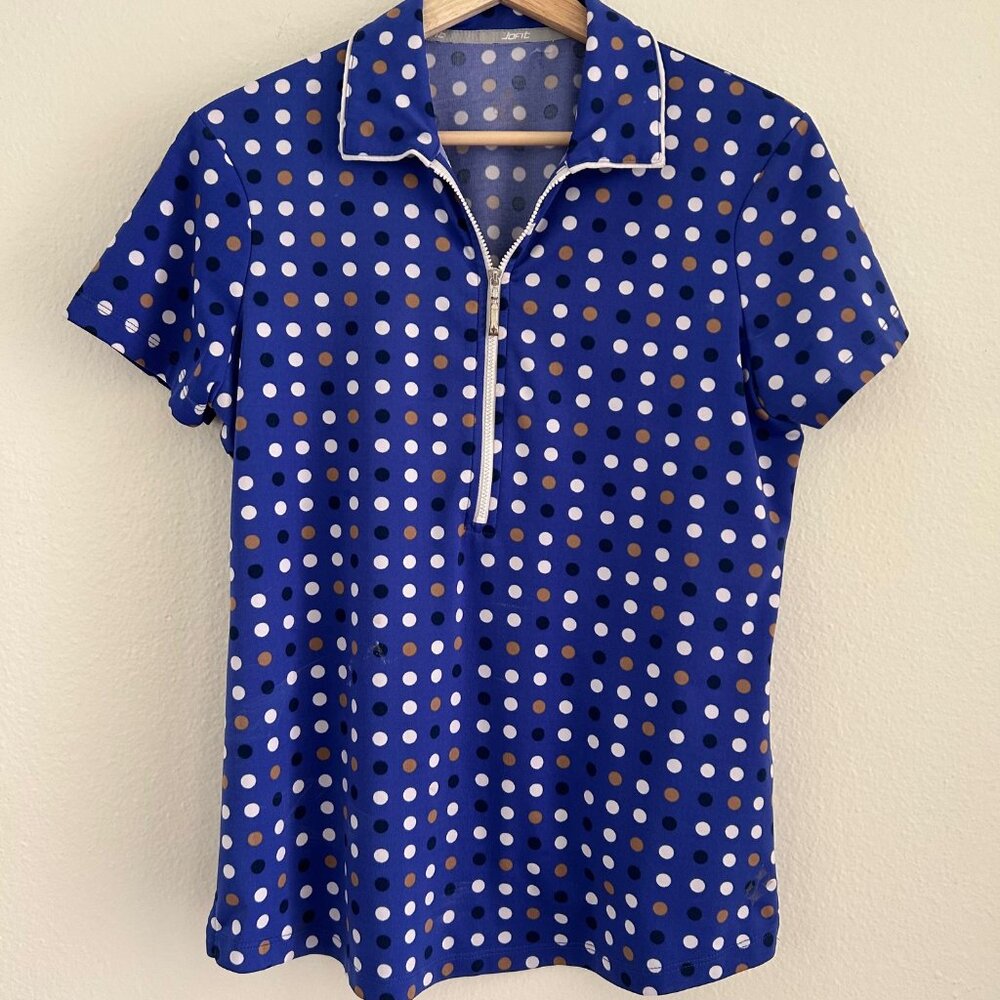 JoFit Golf Top Blue Polka Dot 1/4 Zip Short Sleeve Tennis SZM Athletic Sport - Picture 5 of 7